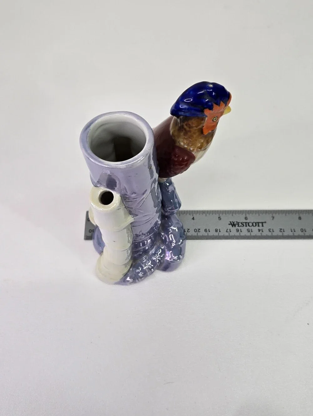 Vtg Japanese Lusterware Ceramic Parrot Bamboo Bud Vase Made in Japan Porcelain